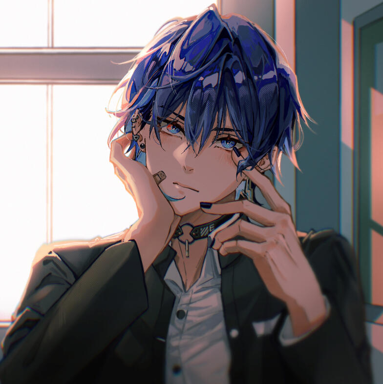 fully-rendered portrait + simple bg